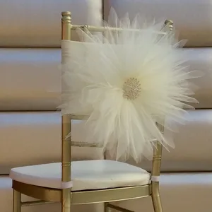 2024 Fashion Elegant Vintage Wedding Chair täcker Tulle Crystals Flower Sashes Wholesale Party Supplies Tillbehör 14