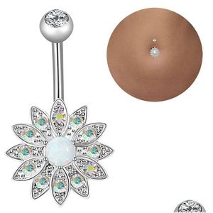 Navel Bell Button Rings Style 3 Pieces 14G Stainless Steel Belly Ring Barbell Lady Flower Body Perforation Drop Delivery Jewelry Dheke