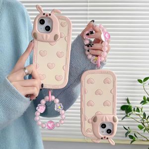 Ikorean Cute Pink Heart Design Silikonowy telefon dla iPhone'a 15 13 14 Pro Max 15promax Protection Case Kawaii Tylne okładka 1PC