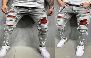 Men039s chude dżinsy dżinsy w kratę patchwork dżinsowe spodnie Hiphop Print Jogging Pencil Wysoka jakość dżinsów Pants x062126353228068285
