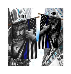Jesus Christian Fin Blue Line Flags dupla face 3x5 3 camadas 100 poliéster 150x90cm 8185900