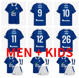 24 25 RC Strasbourg Alsace Futbol Formaları Maillot de Ayak Mavi 2024 2025 Aholou Thomasson Lienard Diallo Djiku Ajorque Gameiro Futbol Gömlekleri Ev Erkekler Çocuk Kiti Kit