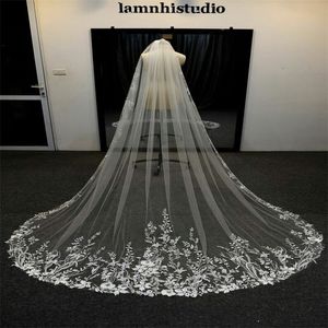 Real Image Wedding Veils Chic Three Meters Long Veils Lace Applique Crystals One Layers Cathedral Length Cheap Bridal Veil 312h