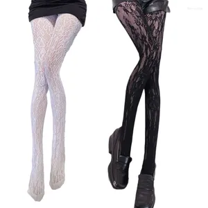 Women Socks Lolita Style Sexy Erotic Lingerie Stockings Tight-High Pantyhose High Waist Lace Hollow Rose Flower Fishnet Mesh Tights