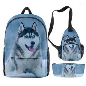 Backpack Hip Hop Novelty Funny Husky 3D Print 3pcs/Set Pupil School Bags Travel Laptop Chest Bag Pencil Case