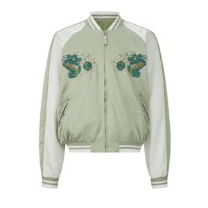 2024 Dragon Year Pixel Silk Jacket Outwear Flight Air Baseball Coat Pearl Zip Embroidery Jackets