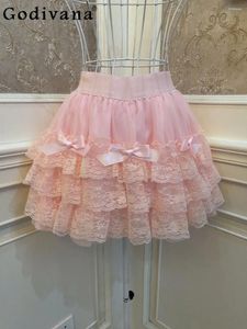 Skirts Lolita Sweet Princess Skirt Bow Puffy Cake Lace Lacework Bottoming Fashion High-waist Culottes Summer Y2k