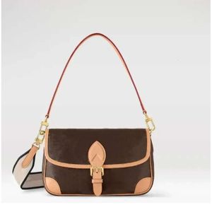 10A Diane Satchel Bag med Jacquard Cross-Body Strap Emed äkta läder axelpåsar vintage Cross Body Women Tote Messenger handväskor plånbok