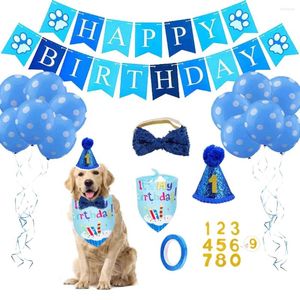 Dog Apparel Pet Birthday Set With Golden Sequins Hat Bandana Party Banner Decoration Bow Tie Cat Festive Accessories