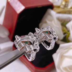 Designer leopard earrings for women Grandmother Emerald Stainless steel Tiger Yellow Gold plated 18K 925 silver classic style crystal earrings gift girlfriend 019