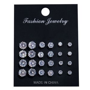 612 Pair Mixed Size White Color Cubic Zircon Stud Earrings Set Shine Crystal Ear Studs for Men Women Punk Party Jewelry 240511