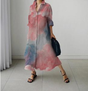 Casual Dresses 2024 Women's Polo Robe Fashion V-Neck Dress Slim Fit Bekväm plus-mönstertryck