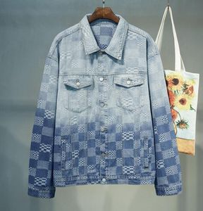 Spring Designer Plaid denimjackor för män Jeans Jacka Gradient Lapel Coat Herrkläder 8xl