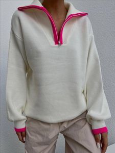 남성 스웨터 여성 정상 스웨터 울 니트 티 지퍼 넥 조정 문자 줄무늬 목 줄무늬 레이디 슬림 스웨터 소매 셔츠 스프링 가을 스타일 si j230912