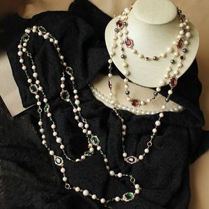 Роскошное хрустальное длинное жемчужное ожерелье для женского свитера.