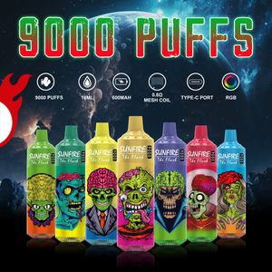 Sunfire Puff Tornado Puff 9000 12000 Rand 9K M Bateria recarregável de vape descartável 600 mAh Puffs 9k Vaper 18ml 0% 2% 3% 5% RGB Light