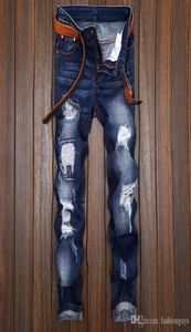 New fashion cracked Jeans Men breaking hole tide male straight jeans do the old personality original cowboy Young men3666552