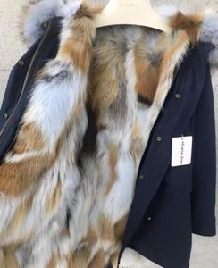 Mukla furs Women039s Midi Long Raro Red Fox Furs Liner Parkas com capuz com grande casaco luxuoso de colarinho de raccoo para Wint44439128232