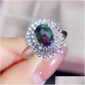 Klusterringar naturlig svart opal kvinna ring färg byte flamma mysterium 925 sier storlek justerbar droppleverans smycken dhopf