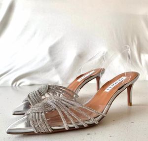 aquazzura 새로운 디자이너 발 뒤꿈치 여성 샌들 S 힐즈와 함께 크리스타 버클 파티 웨딩 드레스 신발 힐 섹시 백 스트랩 100% 가죽 밑창 9165671