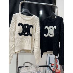 Women's Sweaters Ce23 Autumn Winter Flocking Big Embroidered Fried Dough Twists Round Neck Sweater Women Thickened