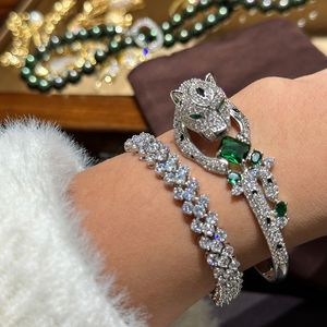 Silverfärg Leopard Öppen Bangle For Women Set Ring Armband Charms Luxury Women Jewelry Designer Women Jewlery Party Presenttillbehör