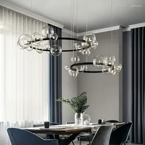 Chandeliers Modern Round Clear Glass Bubbles Chandelier Ball Pendant Ceiling Lights For Nordic Living Dining Room Suspension Lighting