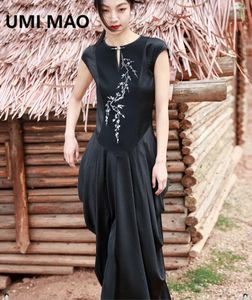 Casual Dresses Umi Mao Chinese Style Spliced ​​Brodery Dress Elegant For Women's Summer Beach Niche Design Knit Lång kjol Femme Y2K