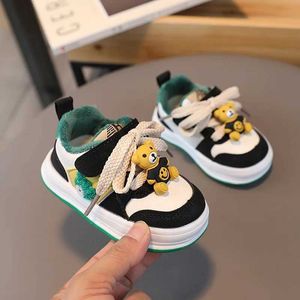 Athletic Outdoor Childrens Warm Sports Shoes Autumn Plush Comfortable Girls Sports Shoes PU Leather Casual Boys Soft Sole Fashion Childrens Baby Shoes Y240518