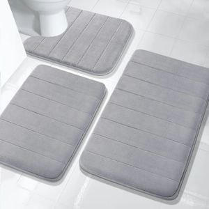 Tapetes de banho conjuntos de memória cinza não deslizante Banheiro de banheiro macio Absorção de água Máquina de tapete de banho rápida lavável para o piso de casa 240518