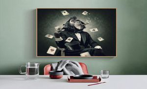 Pinturas de lona de macacos fumantes na parede animais frios macacos de cartas de cartas e impressões imagens de parede para decoração de casa9590119