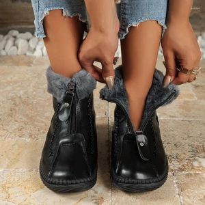 Boots Selling Winter Waterproof Leather Snow For Women's Plush Warm Ankle Boot Casual Zipper Lightw Flat Comfort Cotton Shoe