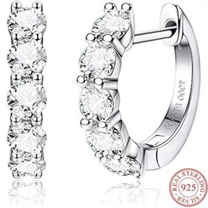 Brincos de garanhão Fansilver Moissanite Hoop 18K White Gold Sterling Silver Huggie Brincho para mulheres Diamante de imitação de casamento