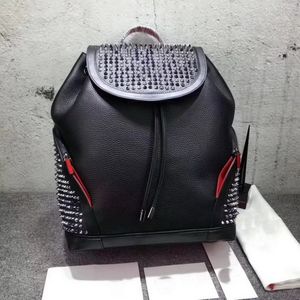 Mulheres homens bolsas escolares marcas de couro genuíno Backpack Top Designer Lamb Skin Spike Saco com Crystal Spins Red Bottom Black Color Packba 248U