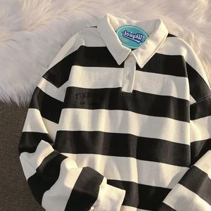 Oversize Pullover Big Size T Shirt for Man Baggy Stripe Polo Fashion Trends It A Korean Top Luxury Japan Mens Clothing 240515