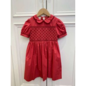 Barnklänningar Girls 'Korean Edition Aop Short Sleeve Sweet Sweet Red Summer Children's Pure Cotton Temperament Princess Dress
