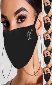 Vuxna kvinnor bling brevmask för ansiktsskydd tvättbart bomullstyg masker smycken strass designer ansiktsmask dekoration9731550