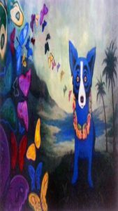 Alta qualidade 100 pintada à mão Modern Abstract Oil Painting on Canvas Pintura animal Pintura azul Cão da casa Decoração de parede ART AMD68886721586