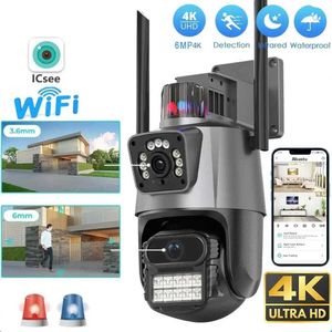 Kits de câmera sem fio 8MP 4K Câmera IP lente dupla tela dupla câmera wifi câmera externa à prova d'água de vigilância de videocamera Alarm Light J240518