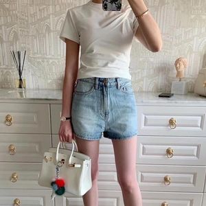 Women's Jeans ZESSAM Vintage Worn Light Blue Woman High Waist Buttons Cotton Straight Shorts Casual Classic Lady Pants 2024