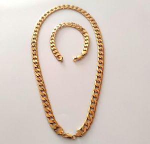 Lüks 18ct Sarı Altın Ağır 10mmnecklace Bilezik Seti Miami Curb Link Küba Erkek Mücevherleri 24 Şeridi Links4970984