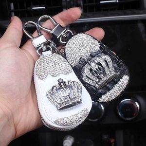 Car Key Rhinestones Car Key Holder Storage Case Crystal Diamond Keychains Key Cover Remote Key Bag with Crown Interior Accessories T240518