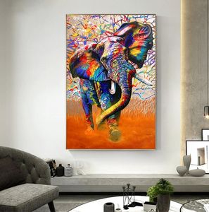 ストリートアートグラフィティキャンバス絵画アフリカンカラー象の動物の写真壁アートポスターとリビングルームの装飾8693512のためのプリント