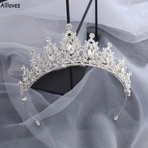 Silberkristalle Brautkronen Kopfstücke Glanz Perlen Tiaras für Frauen Party Zeremonie Hochzeit Bräute Haarzubehör Schmuck Headwea 249i