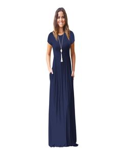 Yaz uzun maxi elbise 2018 yeni kısa kollu katı sıradan kadın cepler elbiseler artı boyut 2xl cüppe yaz elbiseleri robe1910533