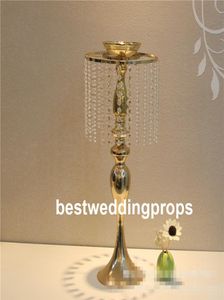 Novo estilo Gold Crystal Tall Flower Stand Vases Centerpieces para mesa de casamento 08341699776