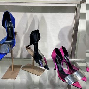 Lüks Sandalet Kadın Yüksek Topuklu Sandallar Slingback Topuk Tasarımcı Kadın Deri Elbise Ayakkabı Stiletto Topuklar Gerçek Deri Metal Yaz Yeni Sinkeli Ayak Toe İnce Topuklar