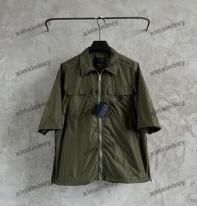 xinxinbuy Men designer Tee t shirt 2024 Italy Nylon pocket fabric short sleeve cotton women oversize black white Apricot S-2XL