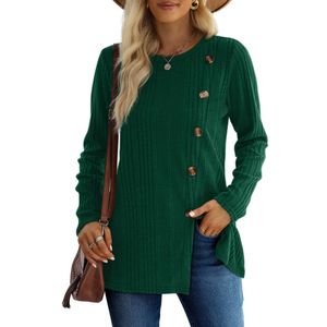 Up Button Women New Fashionable Autumn Casual Solid Color Long Sleeved T Shirt For