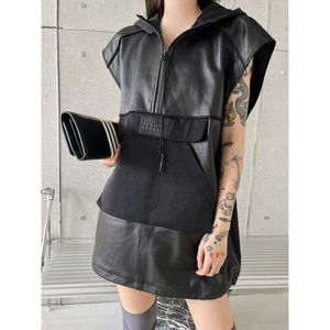 Women's Tanks & Camis Chaopai Autumn/winter Product Hooded Panel Pu Leather Hooded Vest Dress Simple Black Versatile Cool Handsome